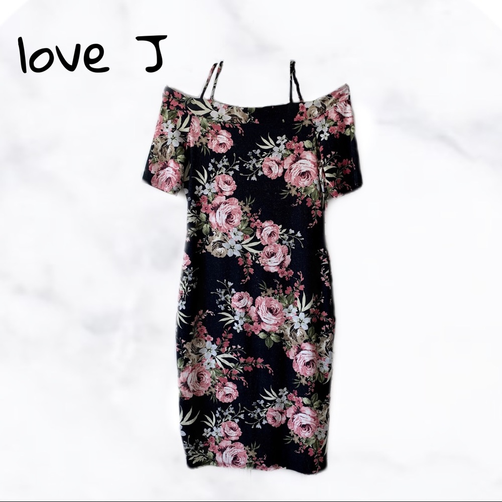 LOVE J Off Shoulder Floral Print Midi Dress SZ L